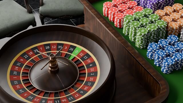 Roulette with chips in multiple colors
