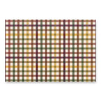 A rectangular plaid fabric or paper sample with a multicolor tartan pattern in cream, mustard yellow, olive green, burgundy, and brown, shown on a white background with a soft drop shadow.