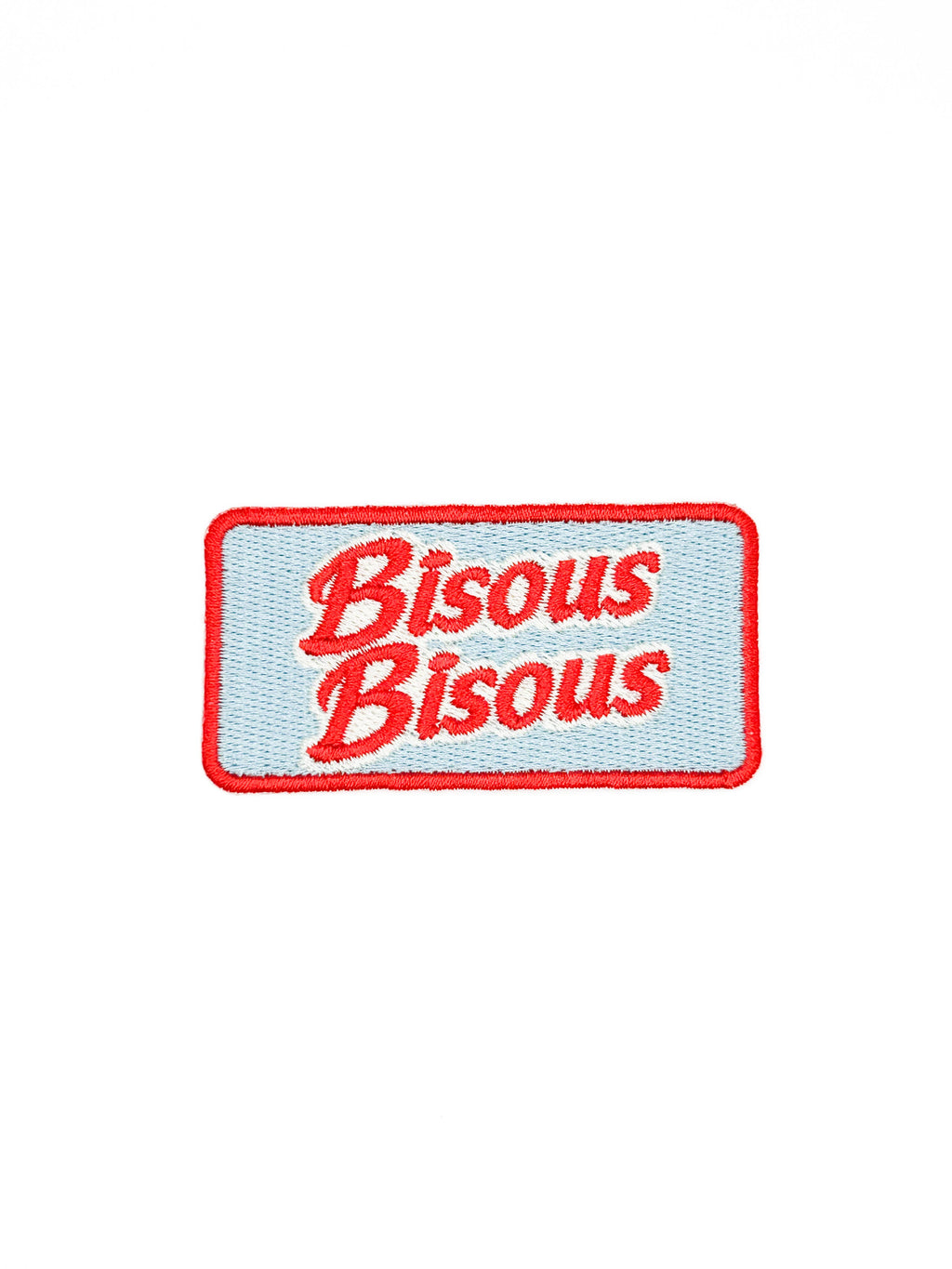 Rectangular patch with 'Bisous Bisous' text on a white background