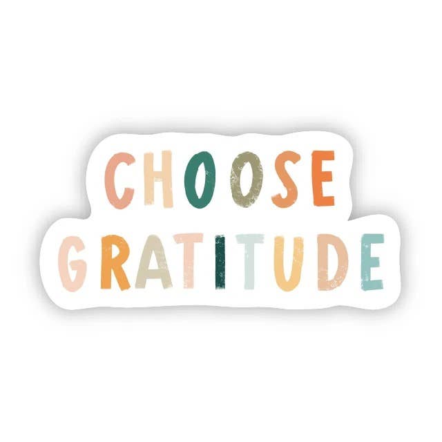 Sticker with 'CHOOSE GRATITUDE' text in pastel colors on a white background