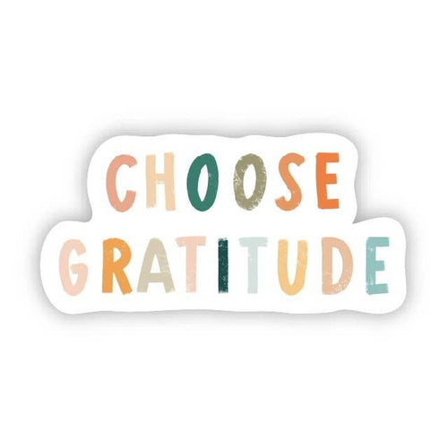 Sticker with 'CHOOSE GRATITUDE' text in pastel colors on a white background