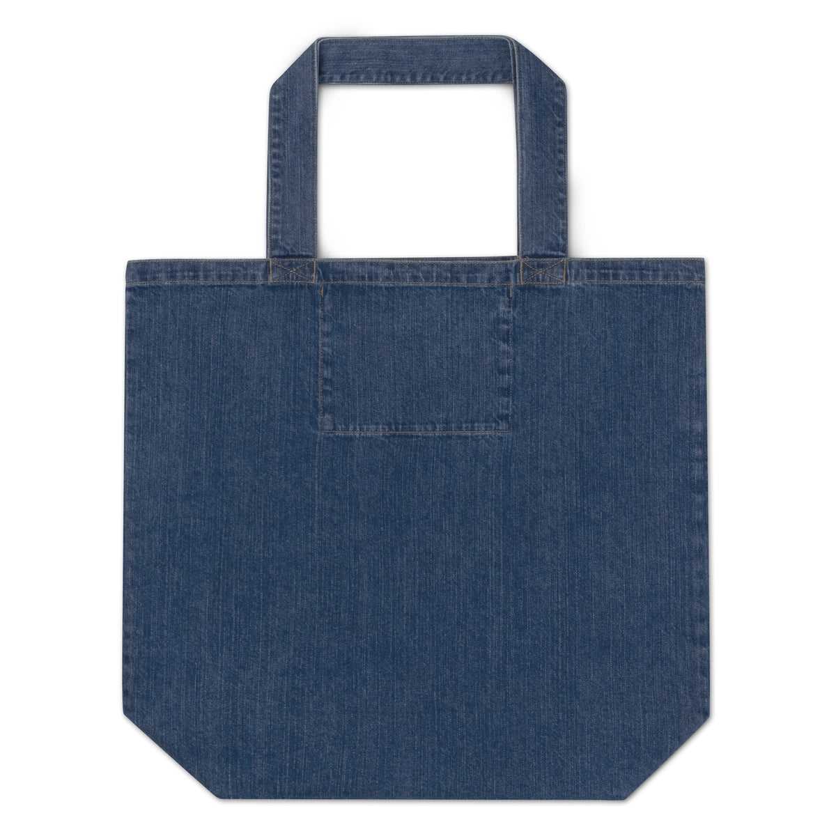 Blue denim tote bag on a white background