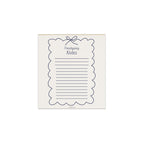 A single sheet of kraft paper shipping notes with a navy blue scalloped border, vertical lines, and the words 'Frenchgiving Notes' printed on it, shown against a plain white background.