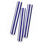 Three rolled sheets of wrapping paper with vertical navy blue and white stripes, featuring the brand name 'Frenchgiving' printed in gold script along the center stripe, set against a plain white background.
