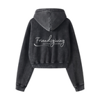 Vintage Wash Zip Up Hoodie Back View with Friendsgiving After Dark in White lettering
