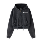 Vintage Wash Cropped Hoodie Front with text in white Late Nights And Leftovers with a white Heart next to the text.