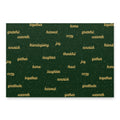 A square dark green fabric or paper product with a festive holiday pattern, featuring words like 'grateful', 'warmth', 'friendship', 'joy', 'harvest', and 'together' in gold script, accented with small white speckles. The item is shown flat against a clean white background with a subtle drop shadow.