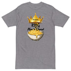 Gray t-shirt with a graphic of a bowl of macaroni and cheese and a crown, labeled 'King of Mac n' Cheese'.