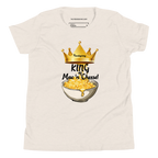 An off-white crewneck t-shirt featuring a graphic print of a golden crown, a bowl of mac and cheese, and the text 'Friendsgiving King of Mac 'n' Cheese!'. The inner collar shows the brand 'The Friendsgiving Shop'.