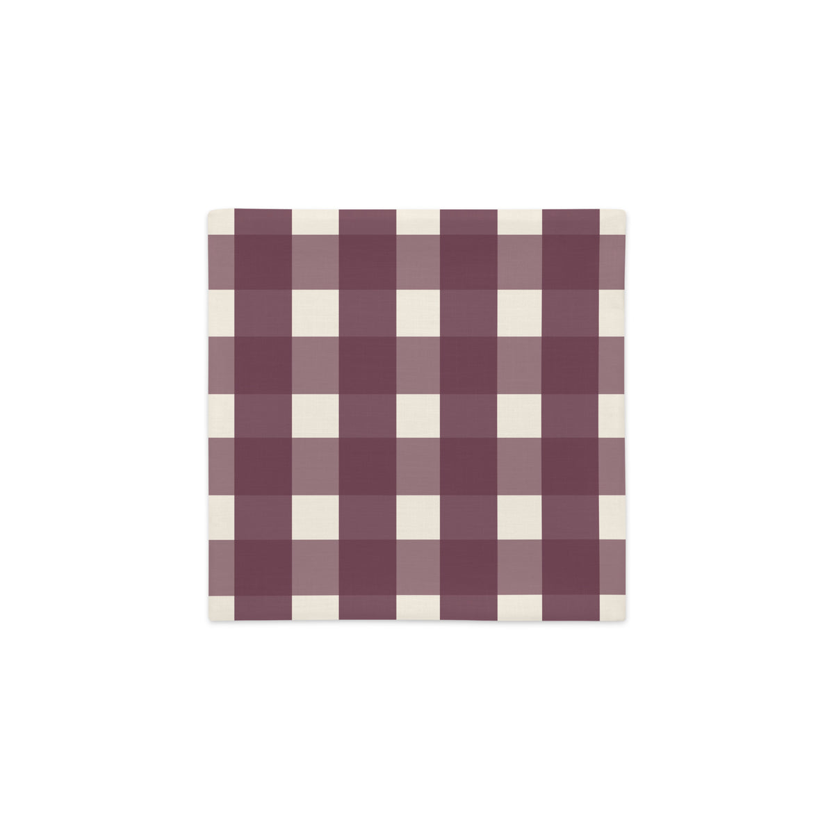 A square checkered coaster with a gingham pattern in dark plum purple and cream, shown on a solid white background.