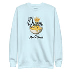 Light blue sweatshirt with 'Queen Mac n' Cheese' graphic on a white background