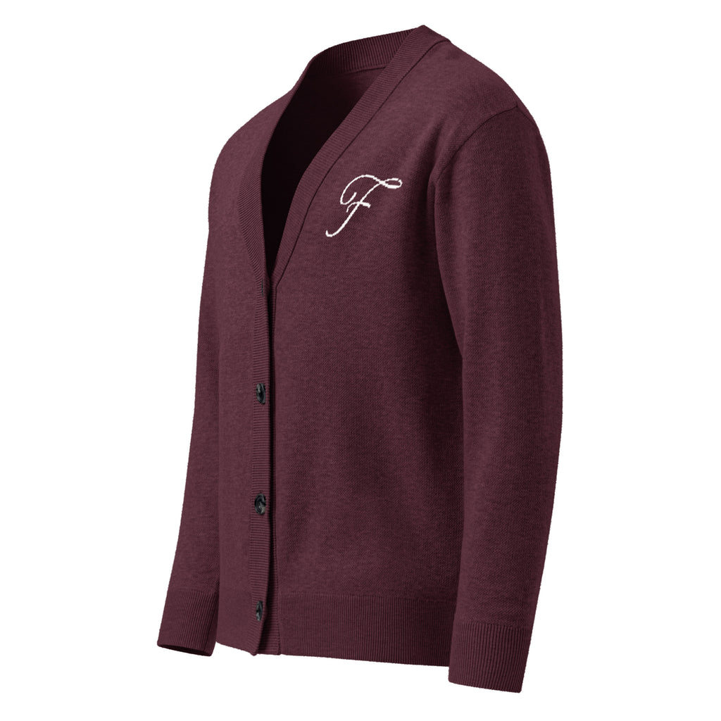 Maroon cardigan on a white background
