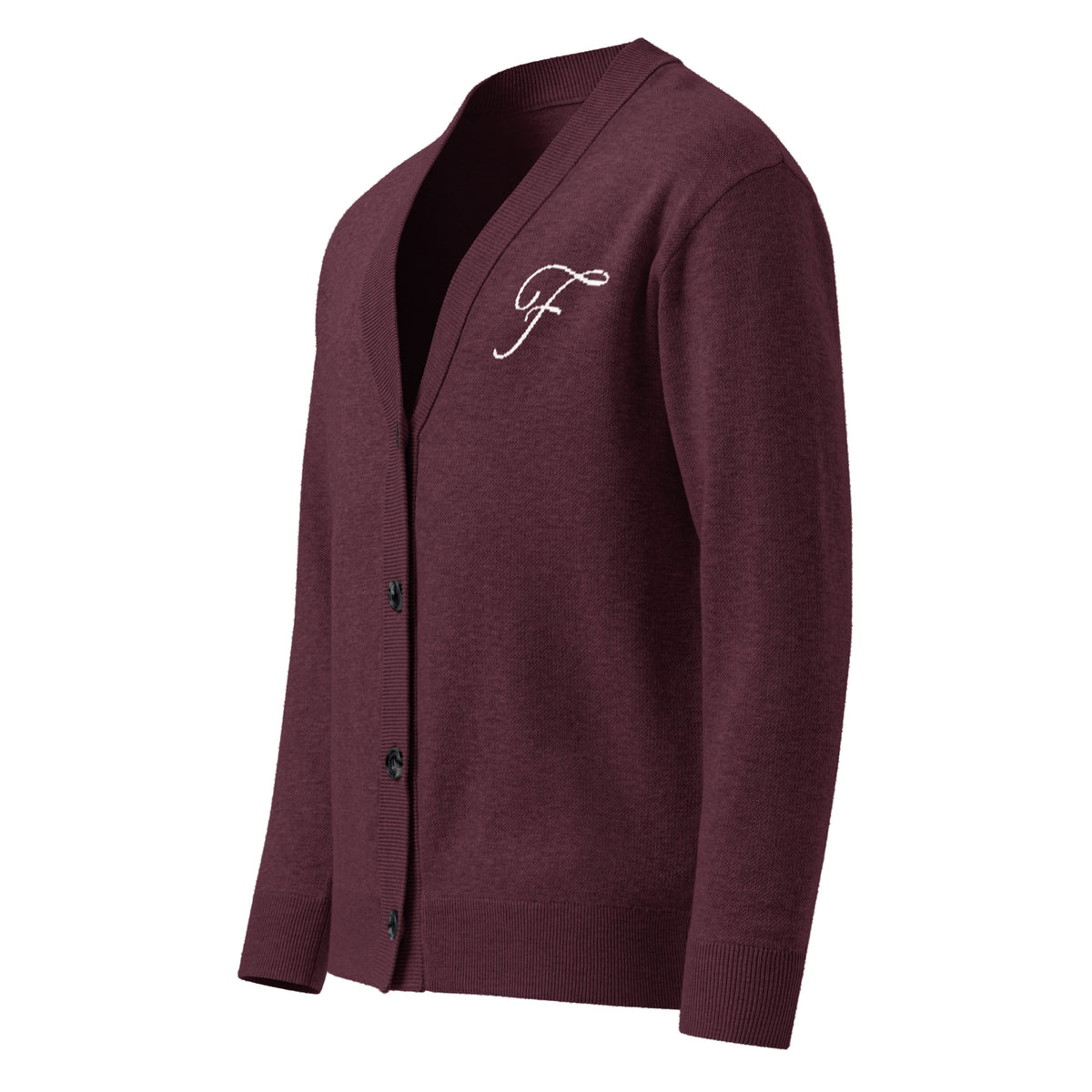 Maroon cardigan on a white background