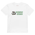 White t-shirt with 'Friendsgiving' design featuring penguins on a white background