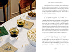 Table setting with drinks and snacks, accompanied by a text page on planning a dinner party.