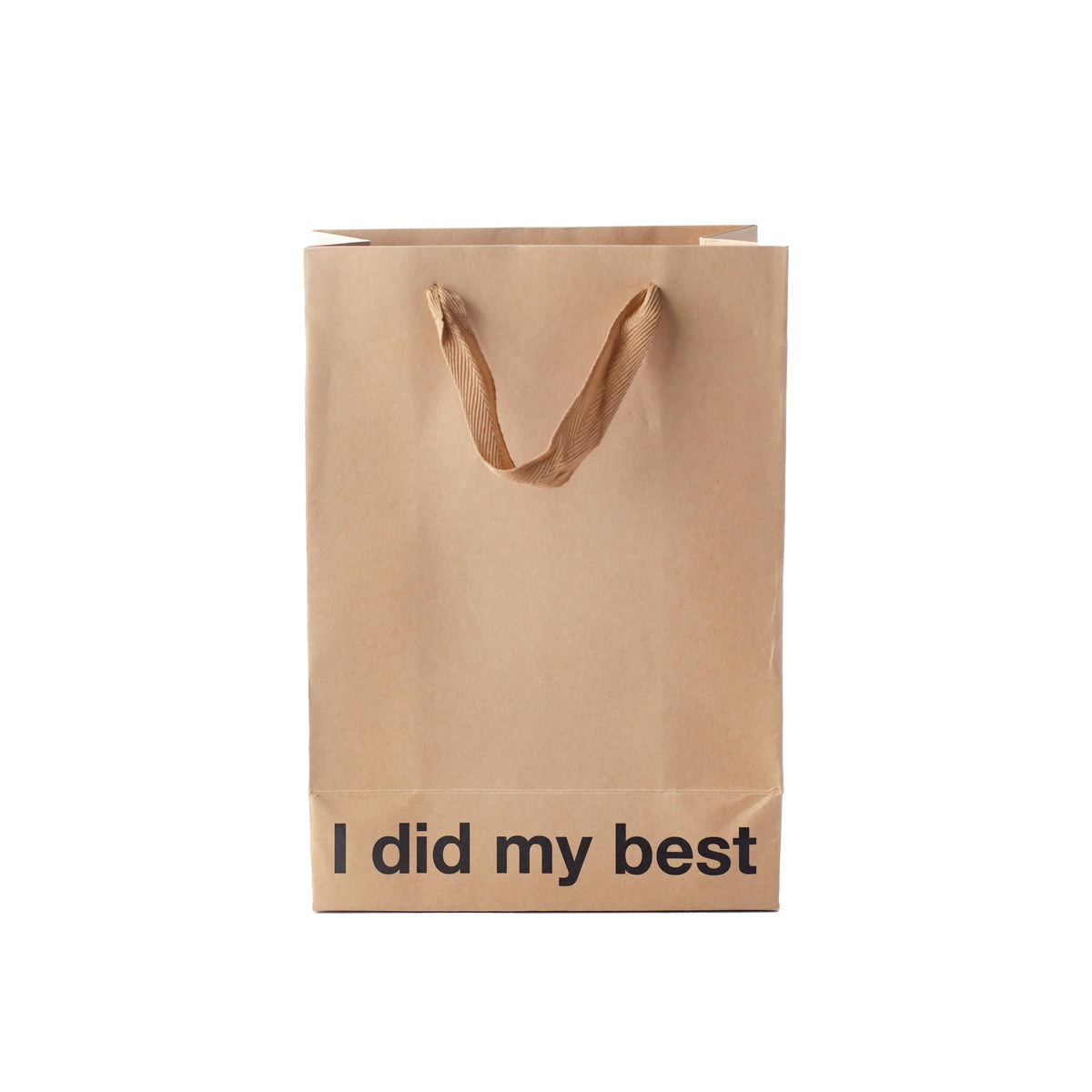 Brown paper bag with 'I did my best' text on a white background