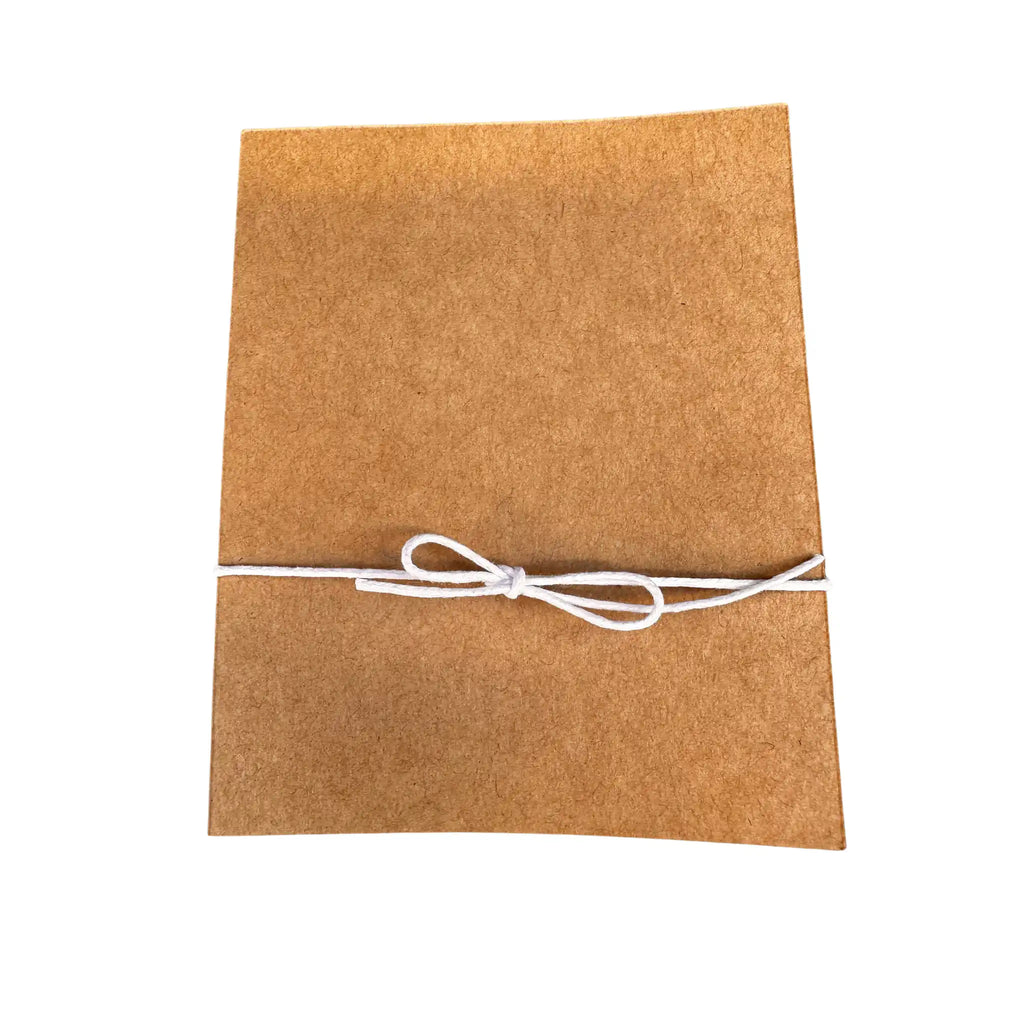 Brown paper envelope tied with white string on a white background