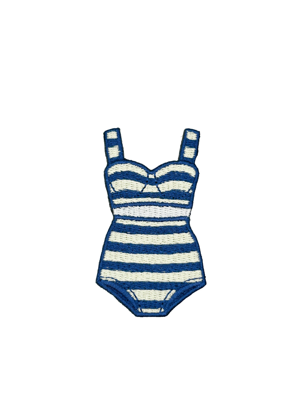 Blue and white striped swimsuit on a white background