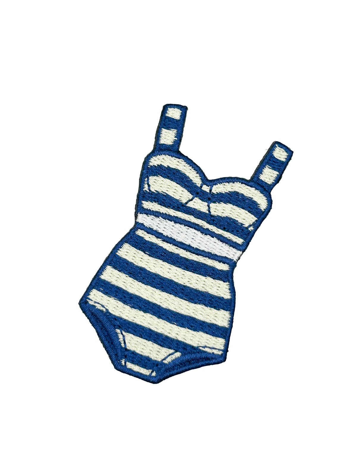 Blue and white striped baby romper on a white background