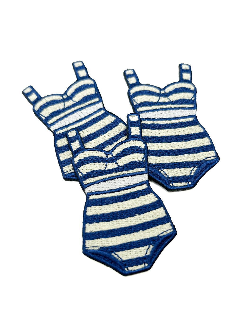 Blue and white striped swimsuit on a white background
