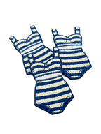 Blue and white striped swimsuit on a white background