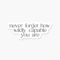 Never Forget How Wildly Capable You Are Text on a white background