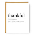Poster with the word 'thankful' and its definition on a white background with a gold frame.