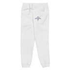 White sweatpants with a logo on a white background