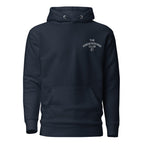 Navy blue hoodie with 'TheFriendsgivingClub' text on a white background