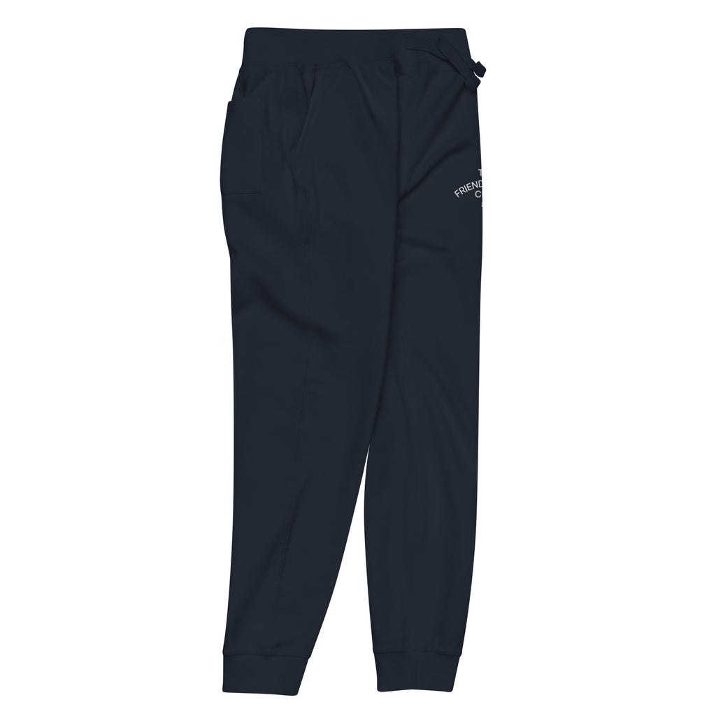 Navy pants with a logo on a white background
