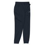 Navy pants with a logo on a white background