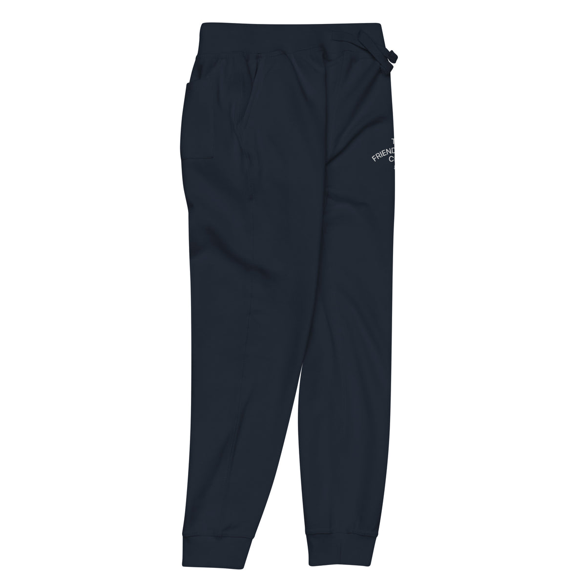 Navy pants with a logo on a white background
