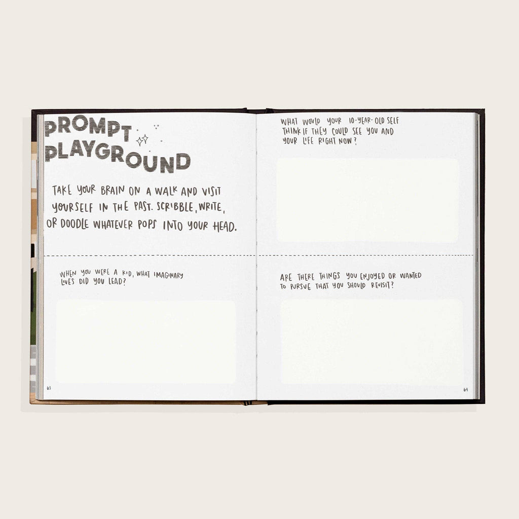 Open book with prompts on a white background