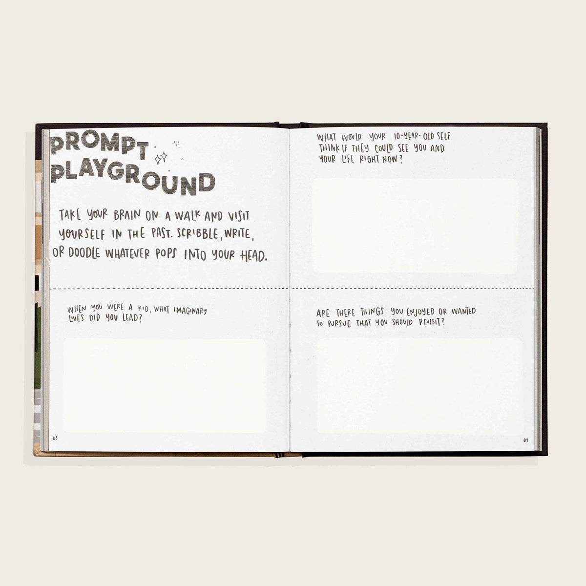 Open book with prompts on a white background