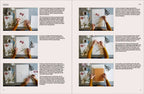 Two-page spread from a book showing hands working with paper and stationery items.
