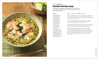 Keralan shrimp soup in a bowl with a recipe on the right side.