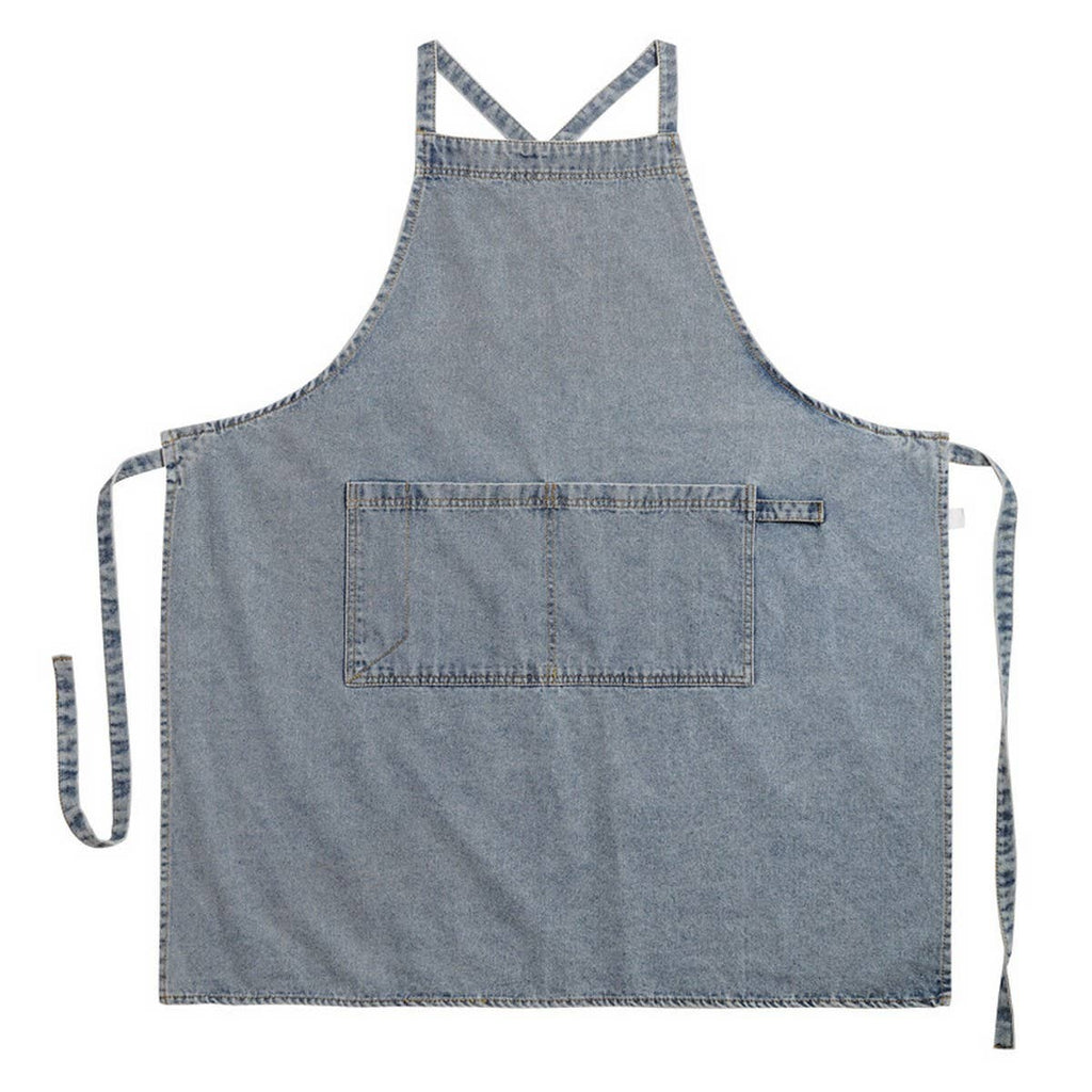 Blue denim apron on a white background