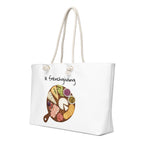 White tote bag with a graphic of a charcuterie board and 'le frenchgiving' text on a white background